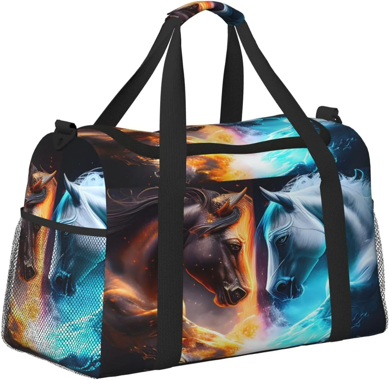 Fire And Ice Horse Travel Duffel Bag Large Foldable Waterproof Overnight Bag For Beach Swim Bags Pool Sports Gym