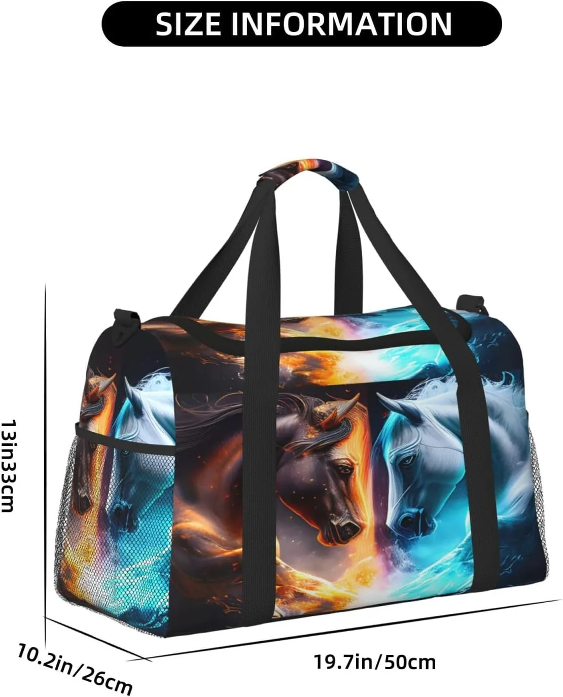 Fire And Ice Horse Travel Duffel Bag Large Foldable Waterproof Overnight Bag For Beach Swim Bags Pool Sports Gym