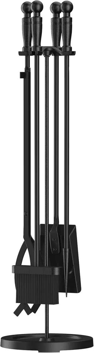 Fire Beauty Fireplace Tools Set 5 Pieces Wrought Iron Fire Place Pit Poker Holder 31" H (Black)