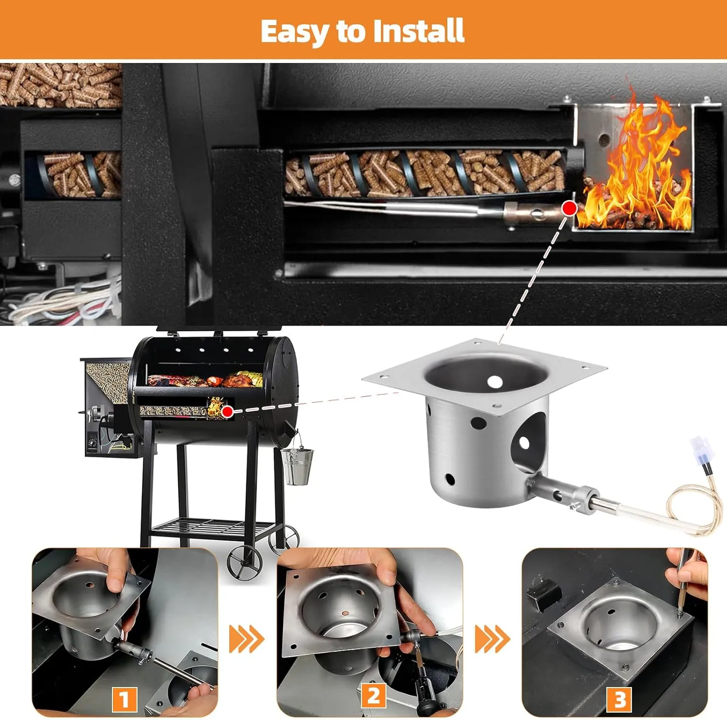 Fire Burn Pot and D2 Hot Rod Igniter Kit for Traeger Pro 575 & 780, Ironwood 650 & 885, Timberline 850 DC &1300 DC Wood Pellet Grills with D2 Direct Drive and WiFIRE Technology