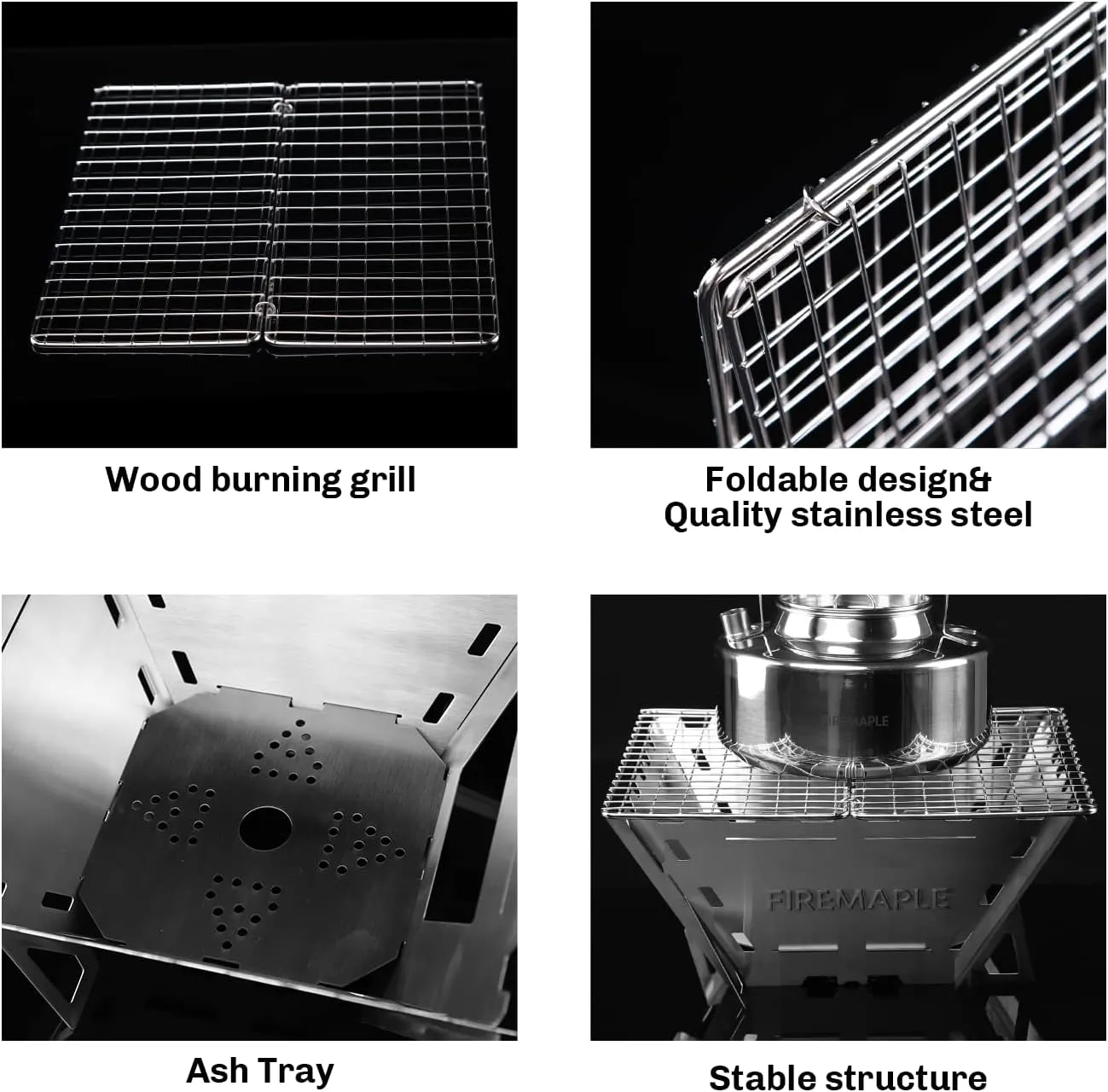 Fire Maple Maverick Wood Stove | Portable Durable Stainless Steel Campfire Stove with Grill | Ideal for Camping Backpacking Hiking Trips (Square Version)