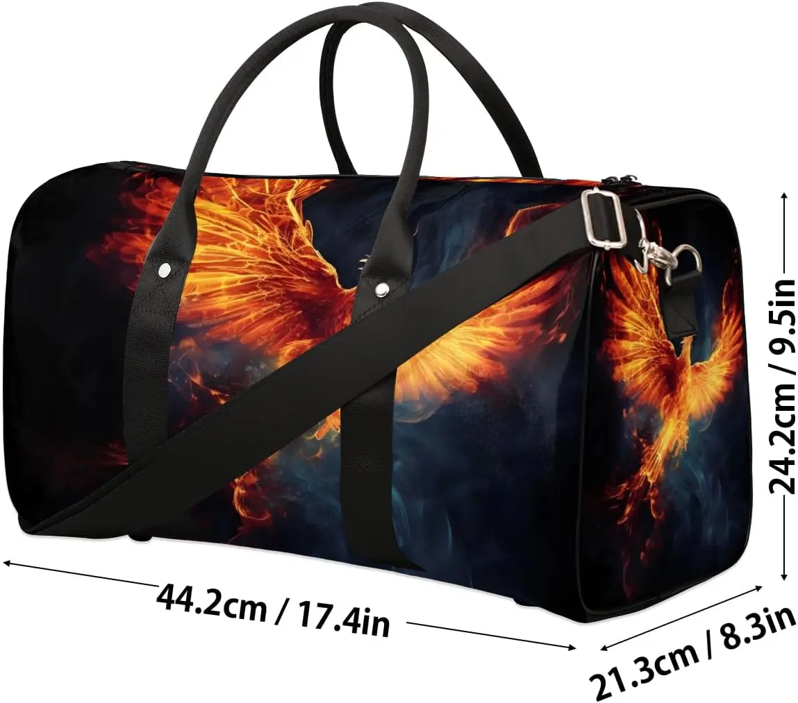 Fire Phoenix Travel Duffel Bag for Women Men Waterproof Foldable Overnight Weekender Bag Large Capacity Sports Gym Bag