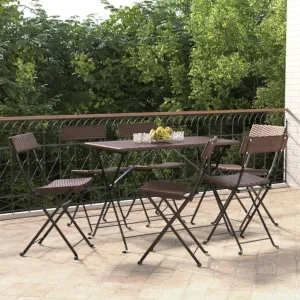 fire Pit Chairs,high Chair,Patio Furniture,Beach Chair,Folding Bistro Chairs 6 pcs Brown Poly Rattan and SteelFor Gardens, patios, Balconies