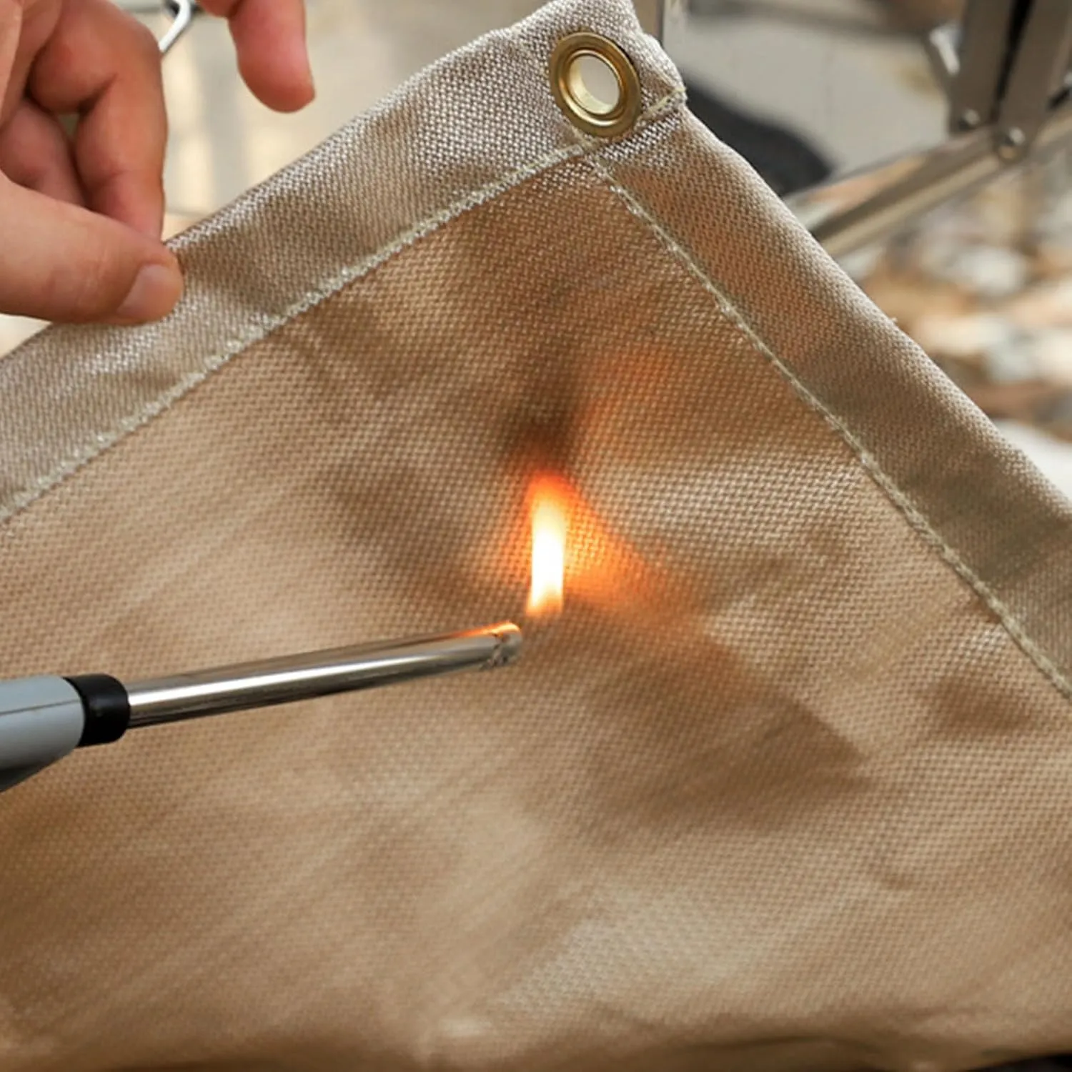 Fire Pit Mat Fiberglass Fireproof High Temperature Foldable Stove Grill Mat for Outdoor Camping Khaki (45 X 45cm)