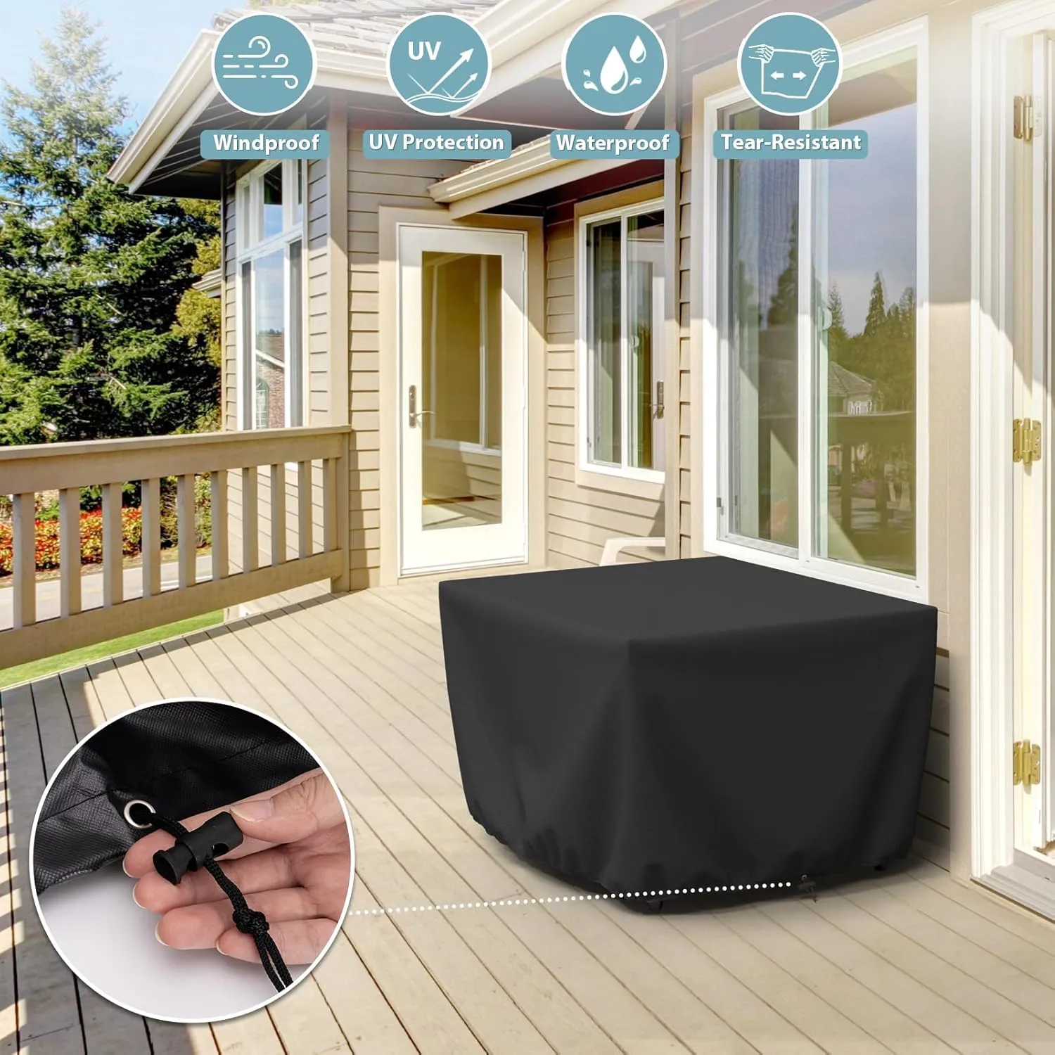 Fire Pit Table Cover for Outland Living 401/403 Outdoor Propane Gas Fire Table, 44 Inch Heavy Duty Waterproof Rectangular Fire Pit Cover, Black