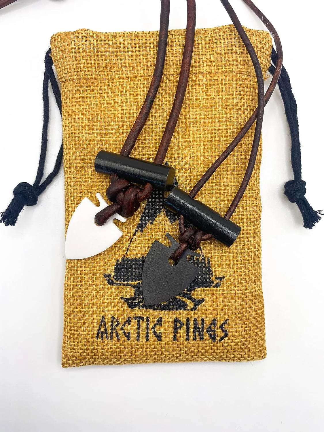 Fire Starter Necklace (Brown Regular Cord, White Striker) - Gear for Camping, backpacking, bushcraft, hiking, hunting, survival fire kit