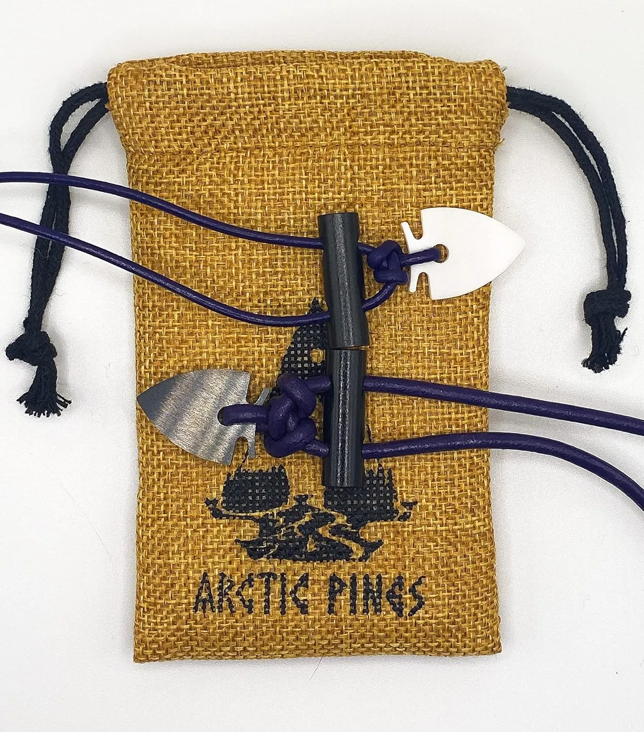Fire Starter Necklace (Purple Thin Cord, Black/Gray Striker) - Gear for Camping, backpacking, bushcraft, hiking, hunting, survival fire kit