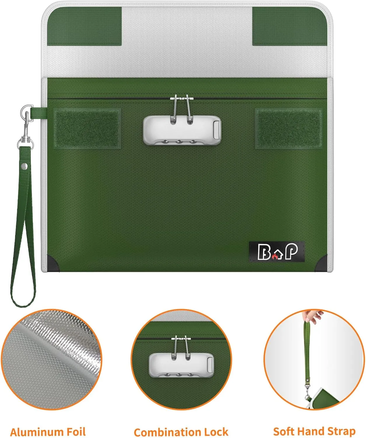 Fireproof Bag with Lock - 5200°F Heat Insulated, Waterproof Fireproof Money Bag with Zipper, Fireproof Document Bag for A5 Size Documents/Cash/Valuables/Passport, 11”X 7.7”(Olive Drab)