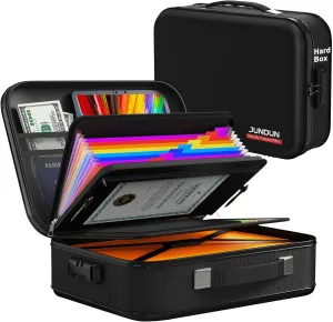 Fireproof Box,Hard Shell Fireproof Safe Box with Lock,Portable Fireproof Safe Storage Box for Letter Size Documents,files,Papers and Passport,Colourful, F880001C