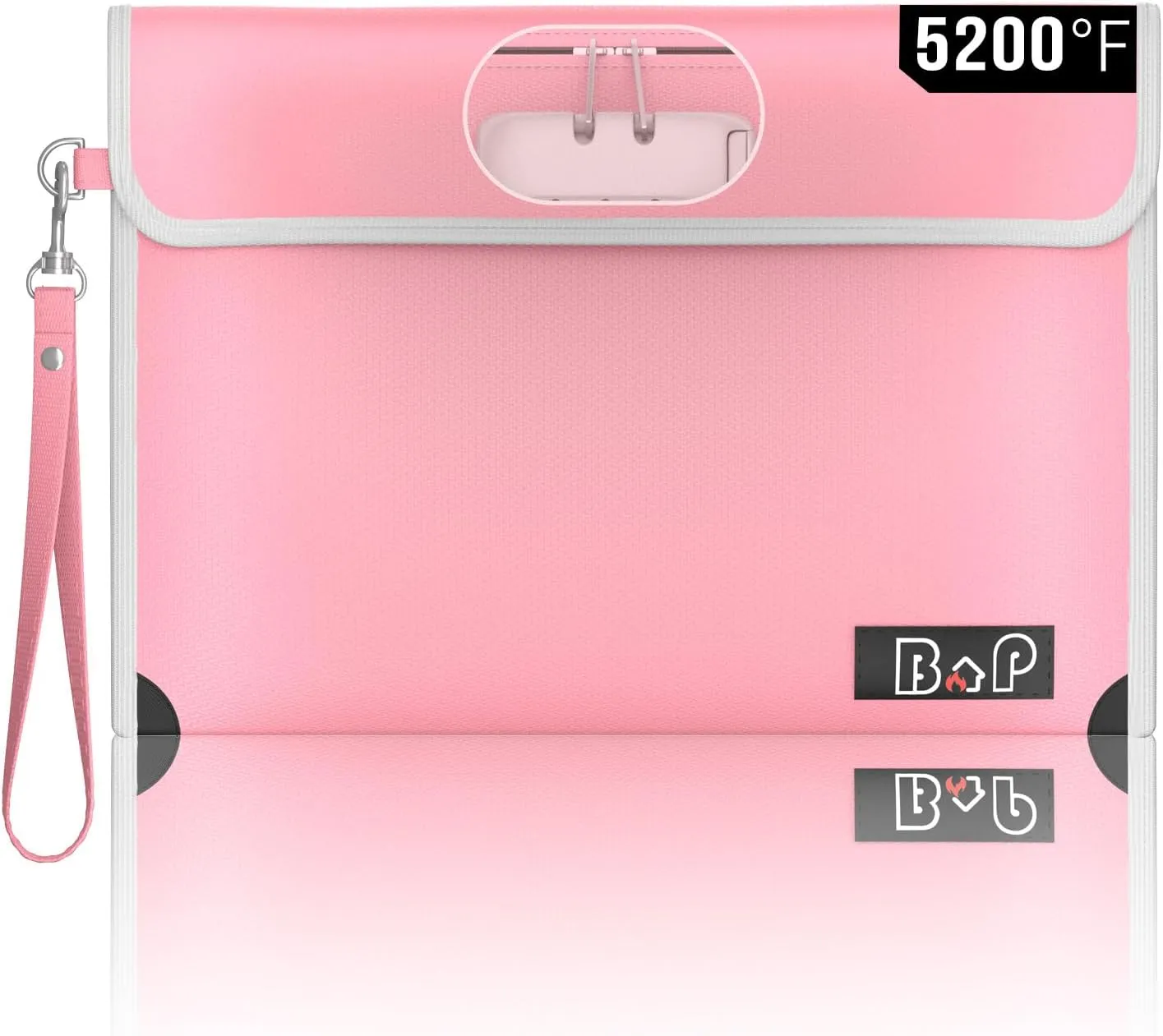 Fireproof Document Bag with Lock - 5200°F Heat Insulated, Water Fire Proof Bag with Zipper, Fireproof Money Bag for Cash, A5 Size Documents, Passport and Valuables, 11”X 7.7”(Pink)
