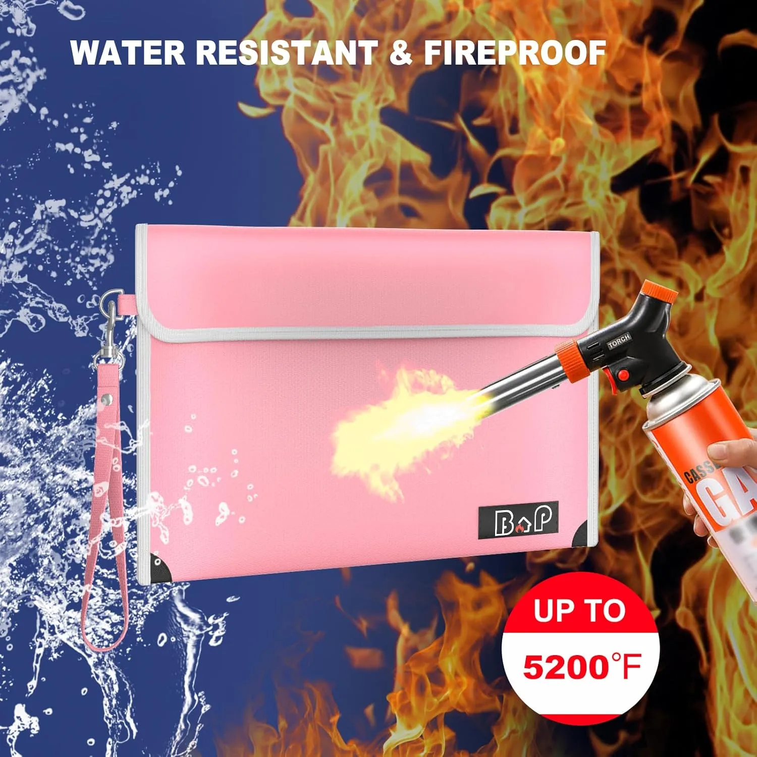 Fireproof Document Bag with Lock - 5200°F Heat Insulated, Water Fire Proof Bag with Zipper, Fireproof Money Bag for Cash, A5 Size Documents, Passport and Valuables, 11”X 7.7”(Pink)