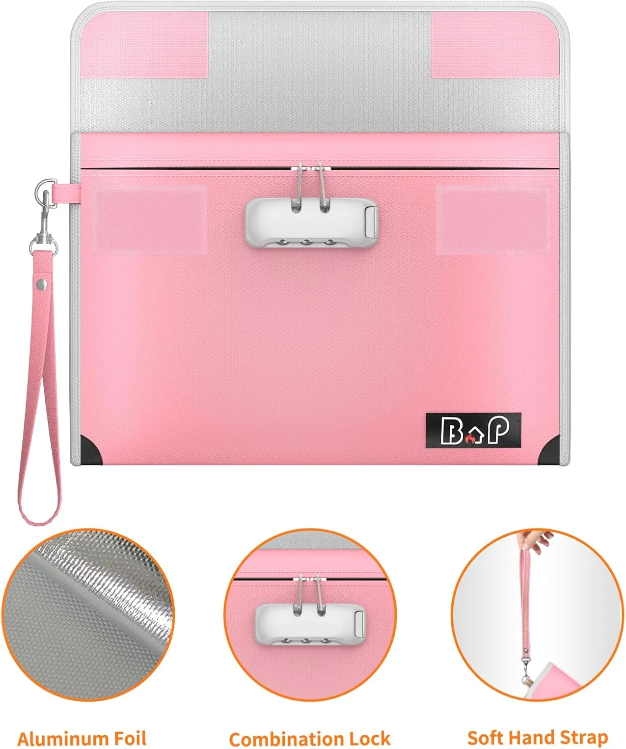 Fireproof Document Bag with Lock - 5200°F Heat Insulated, Water Fire Proof Bag with Zipper, Fireproof Money Bag for Cash, A5 Size Documents, Passport and Valuables, 11”X 7.7”(Pink)