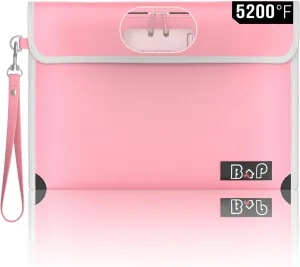 Fireproof Document Bag with Lock - 5200°F Heat Insulated, Water Fire Proof Bag with Zipper, Fireproof Money Bag for Cash, A5 Size Documents, Passport and Valuables, 11”X 7.7”(Pink)