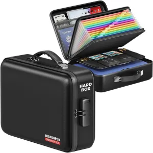 Fireproof Document Box, Hard Case Highly Flame-Resistant Fire Proof Waterproof File Organizer with Lock, Portable Fire Safe for Important Documents & Valuables Storage (Black, ‎15"*11"*5")
