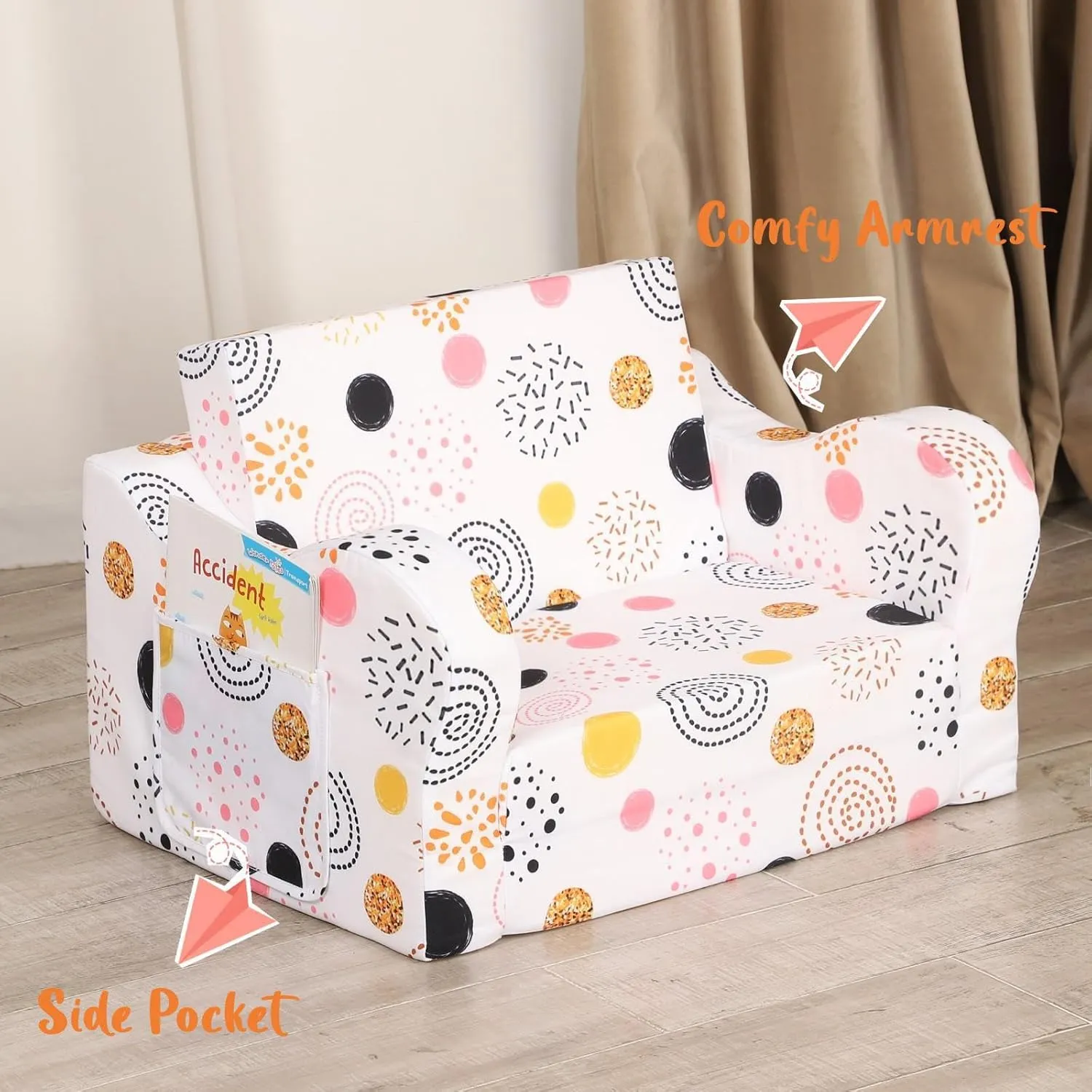 Firework Kids Sofa, 2-in-1 Kids Couch Fold Out, Convertible Sofa to Bed for Girls and Boys