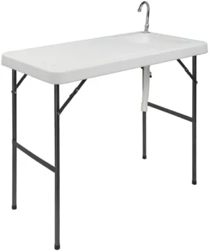 Fish Cleaning Table with Sink 45" Width Bi-Folding Portable Camping Sink with Stainless Sprayer Outdoor Fillet Station for Camping, Picnic, Garden, Outdoors