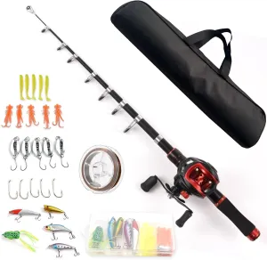 Fishing Rod and Reel Combo, Telescopic Fishing Rod Fishing Rod and Reel Combo 2.1M Telescopic Fishing Rod with Left Hand Baitcasting Reel