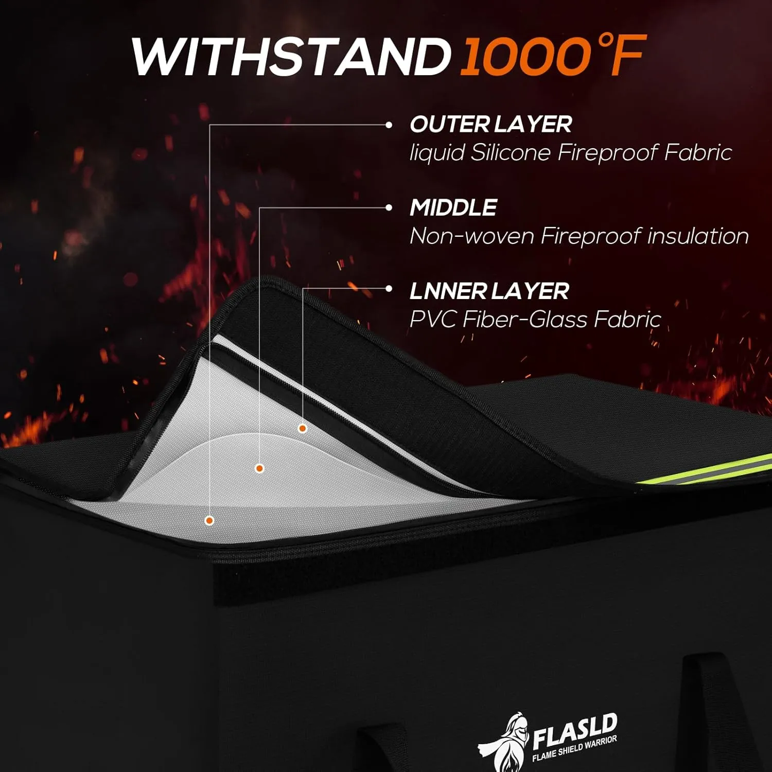 FLASLD Large Fireproof Lipo Bag for 200Ah Lithium Battery Storage and Charging, 22 x 9 x 9.5in E-bike Battery Bag Waterproof Box for Documents and Valuables