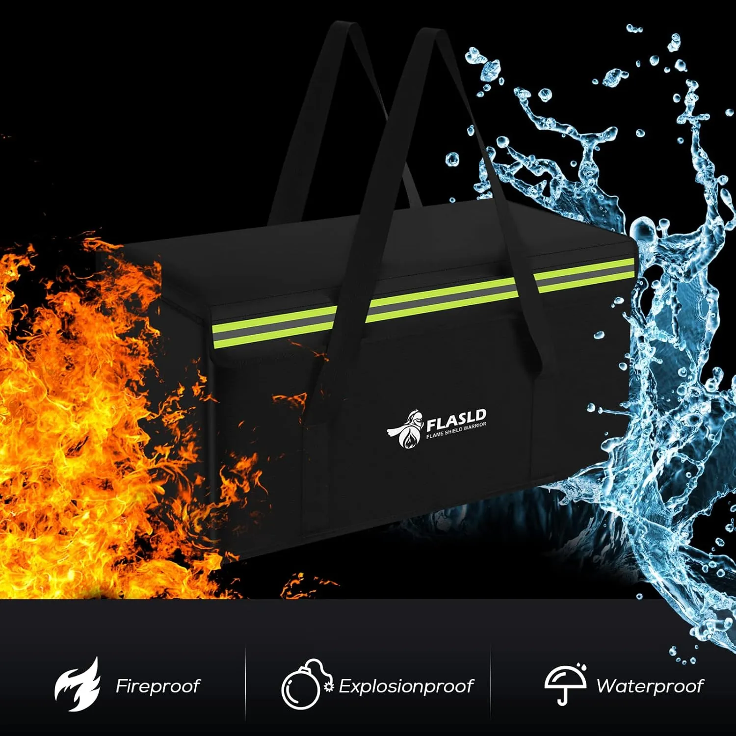 FLASLD Large Fireproof Lipo Bag for 200Ah Lithium Battery Storage and Charging, 22 x 9 x 9.5in E-bike Battery Bag Waterproof Box for Documents and Valuables