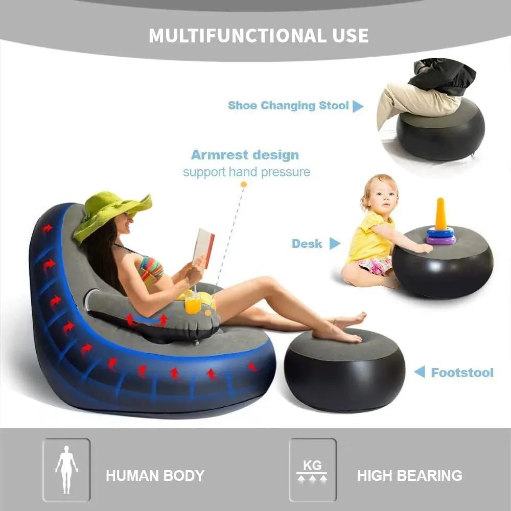 Flocked Inflatable Outdoor Chair with Footrest