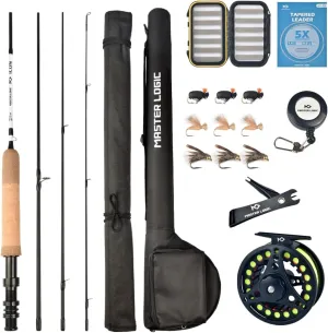 Fly Fishing Rod and Reel Combo Starter Kit with 24T Graphite Trout Travel Fly Rod with Cork Handle and Die Cast Aluminum Fly Reel and Accessories