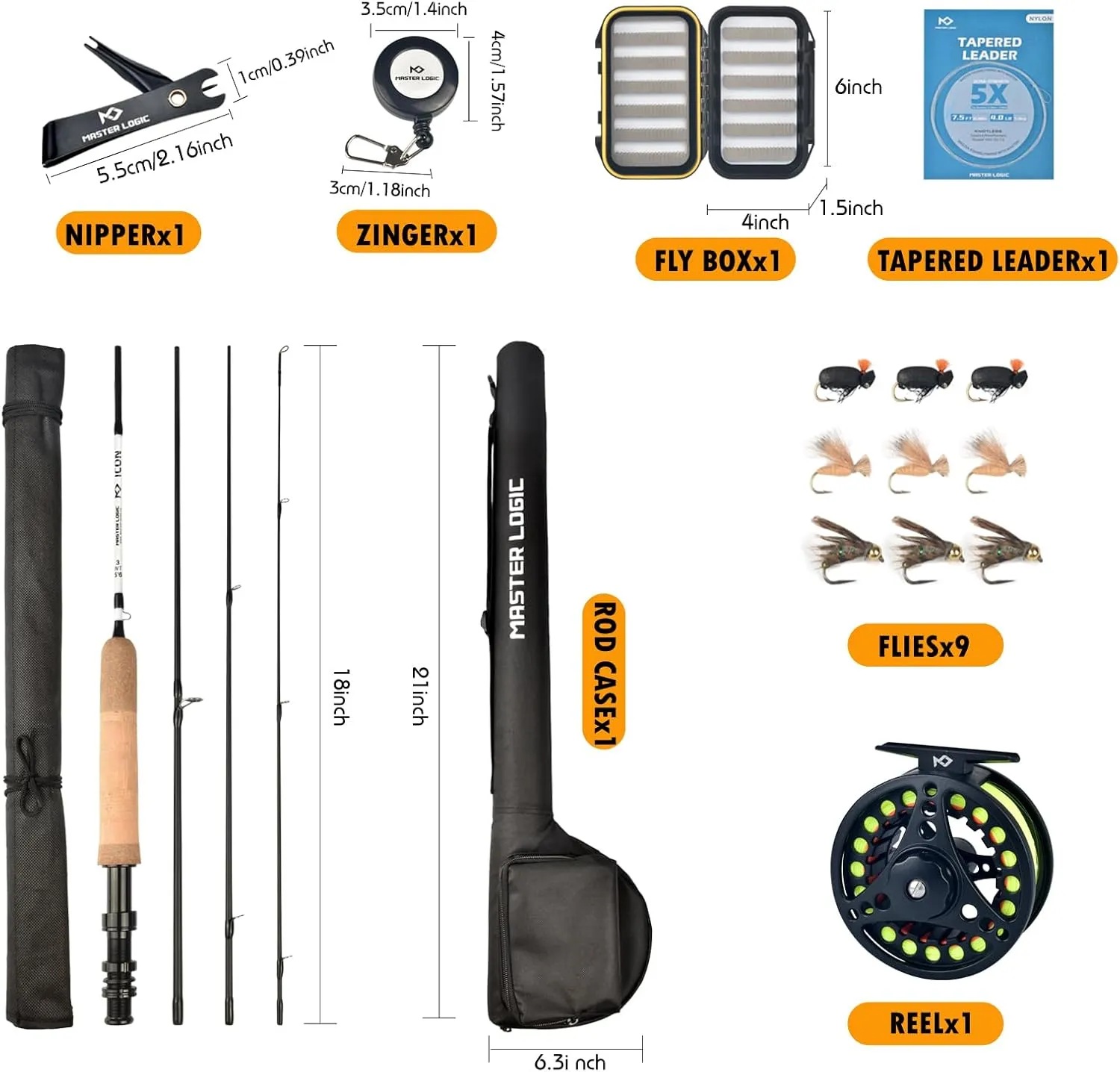 Fly Fishing Rod and Reel Combo Starter Kit with 24T Graphite Trout Travel Fly Rod with Cork Handle and Die Cast Aluminum Fly Reel and Accessories