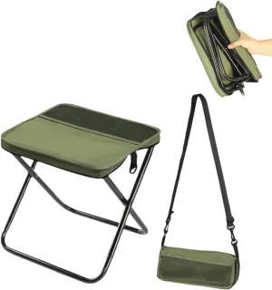 Foldable Backpack Stool, Portable Mini Outdoor Camping Folding Seat with Adjustable Shoulder Strap, for Camping, Fishing, Hiking, Picnics, Outdoor Barbecue (Green, S)