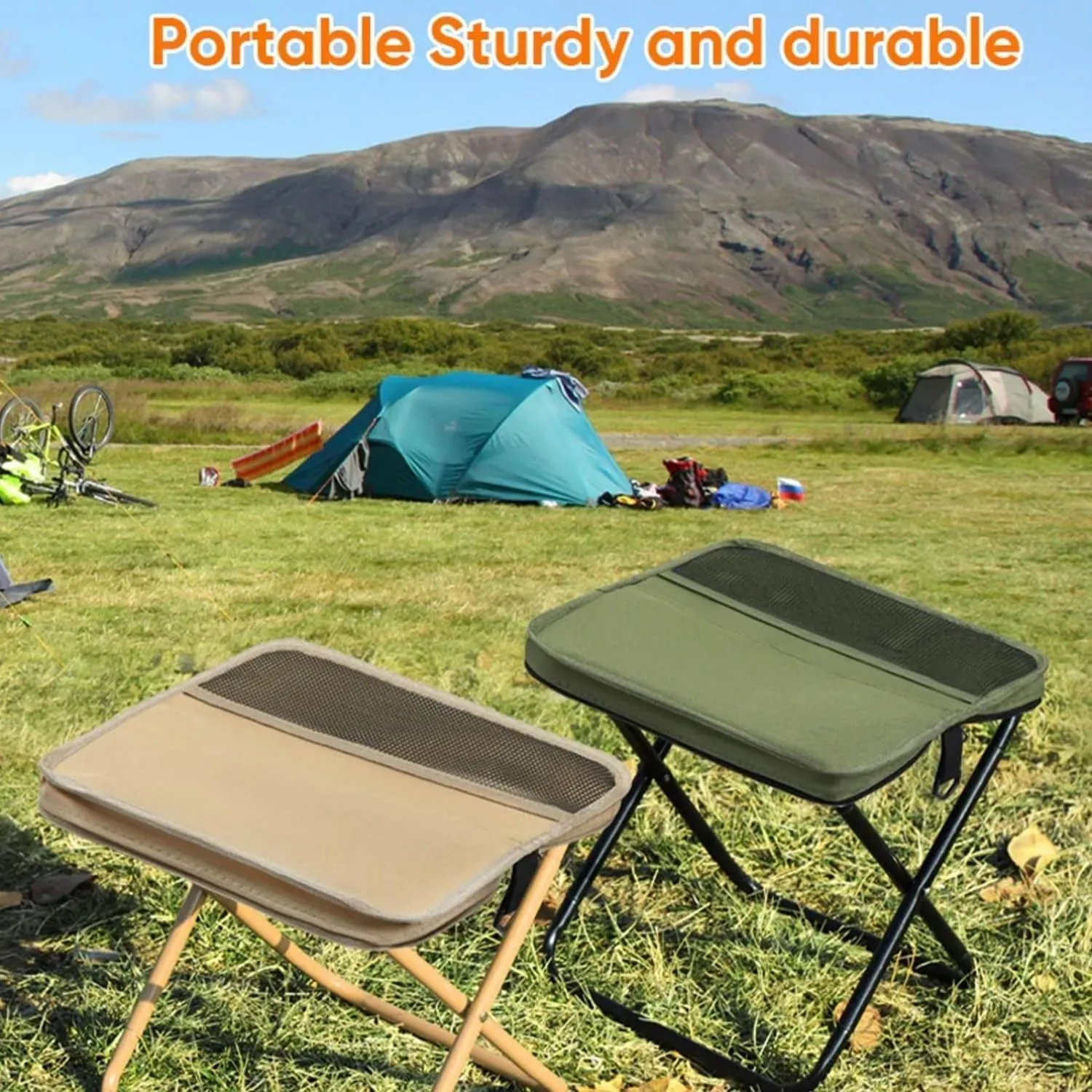 Foldable Backpack Stool, Portable Mini Outdoor Camping Folding Seat with Adjustable Shoulder Strap, for Camping, Fishing, Hiking, Picnics, Outdoor Barbecue (Green, S)