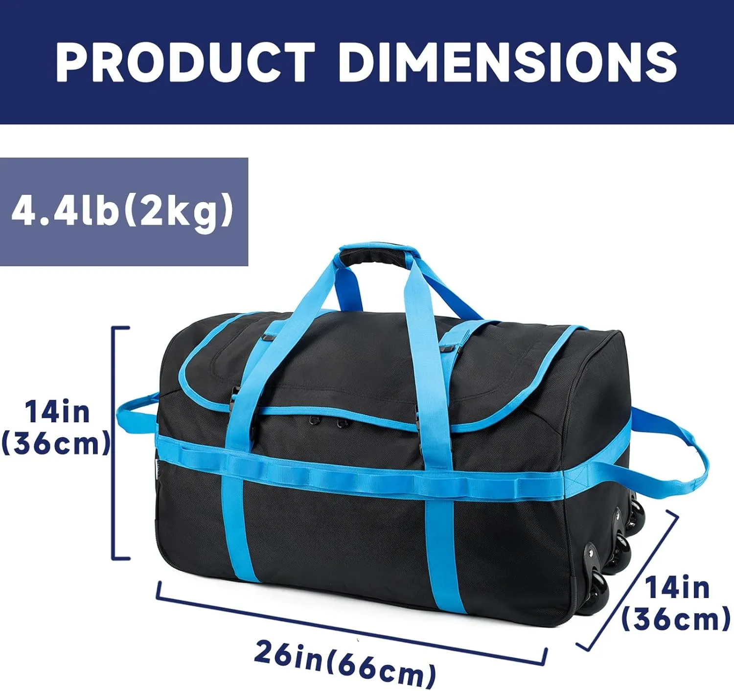 Foldable Duffel Bag with Wheels, 85L Large Handle Carry on Storage Rolling Wheeled Bag for Travel Sports Camping Weekend Overnight, Blue
