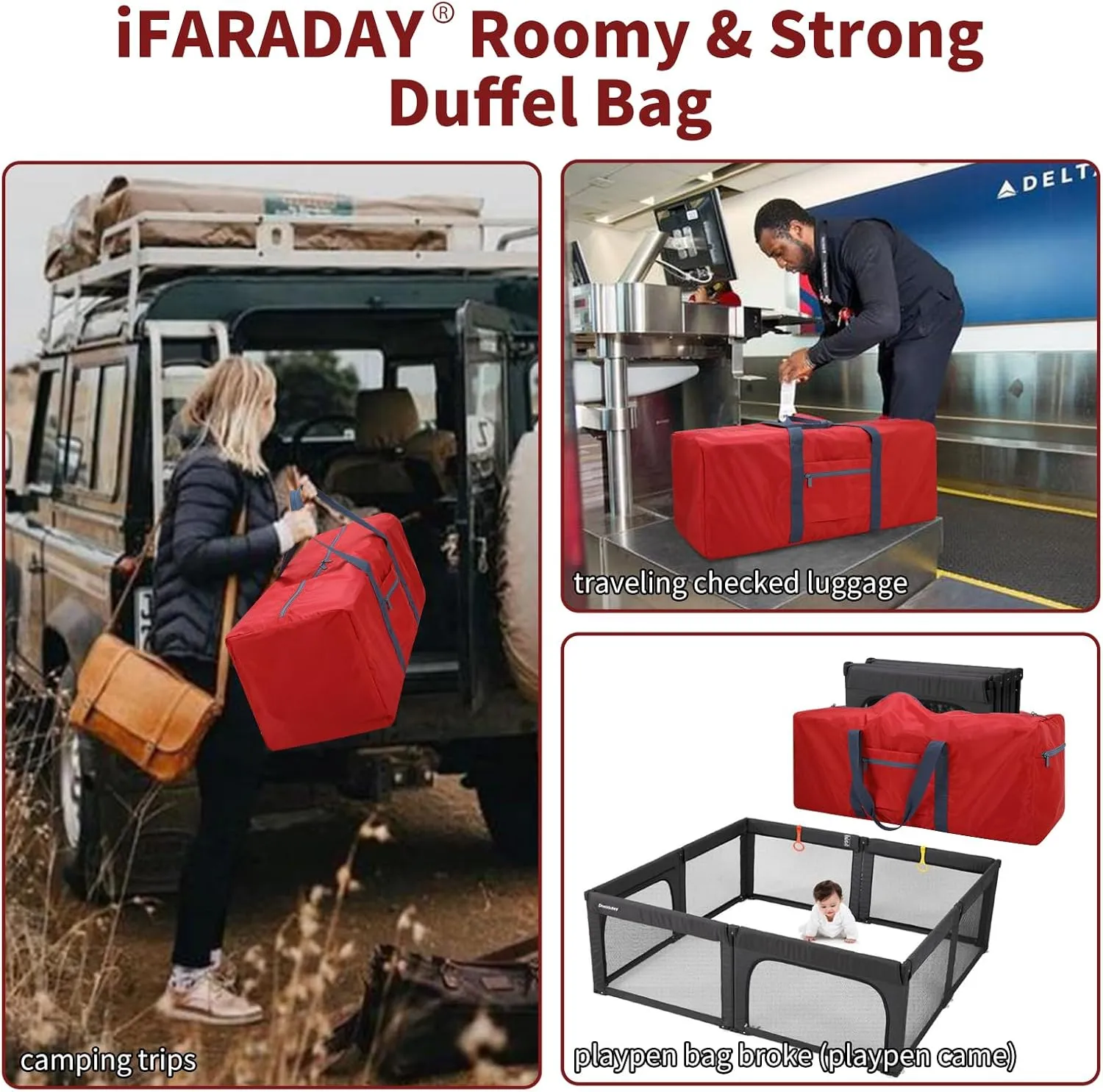 Foldable Duffle Bag for Travel - 75L Large Spare Travel Duffel Bag Lightweight with Trolley Sleeve - Red