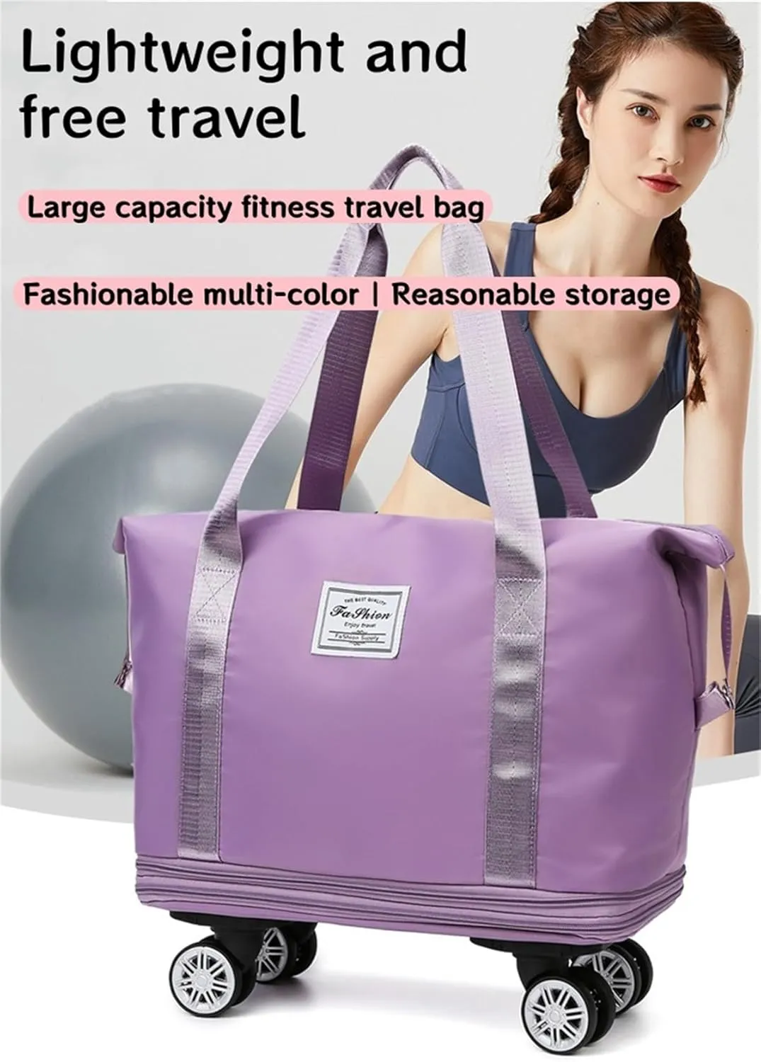 Foldable Duffle Travel Bag with Wheels, Expandable Rolling Duffle Suitcase, Detachable Rolling Luggage Wheels, Carry-on Large Duffel Bag, Suit Gym, Camping or Business Trip (Grey)