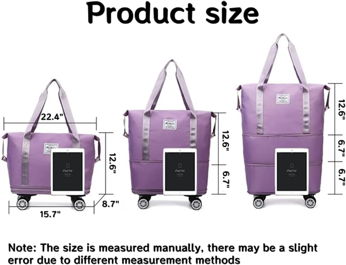 Foldable Duffle Travel Bag with Wheels, Expandable Rolling Duffle Suitcase, Detachable Rolling Luggage Wheels, Carry-on Large Duffel Bag, Suit Gym, Camping or Business Trip (Grey)