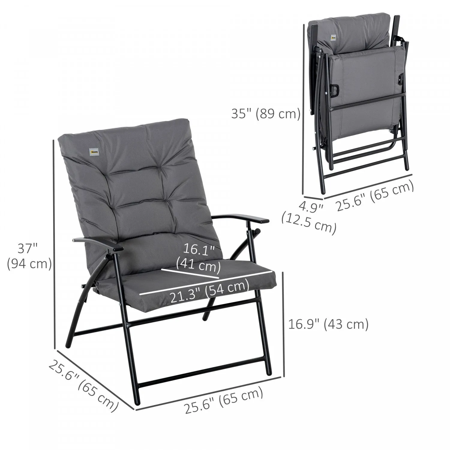 Foldable Lounge Chair, Fabric Upholstered Recliner With Armrest, Grey