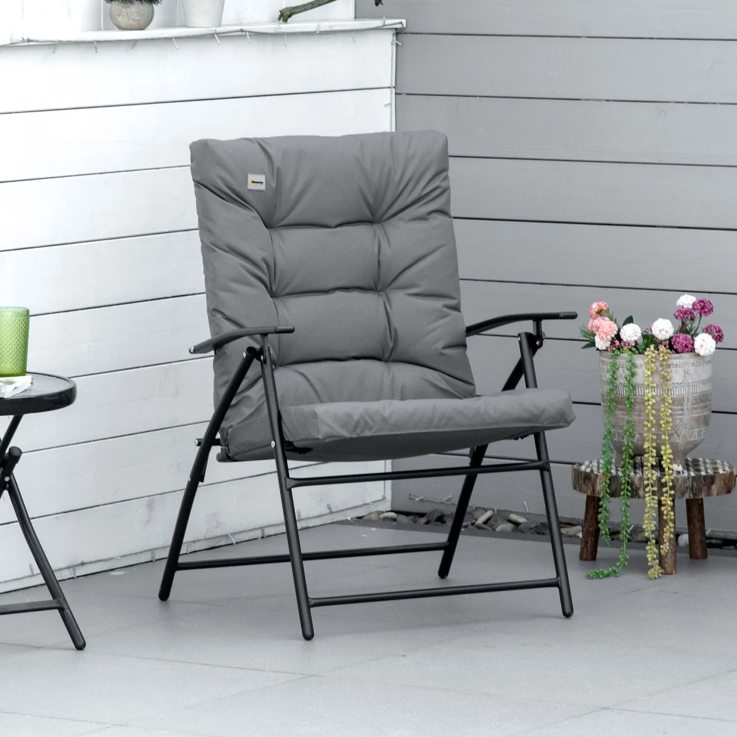 Foldable Lounge Chair, Fabric Upholstered Recliner With Armrest, Grey