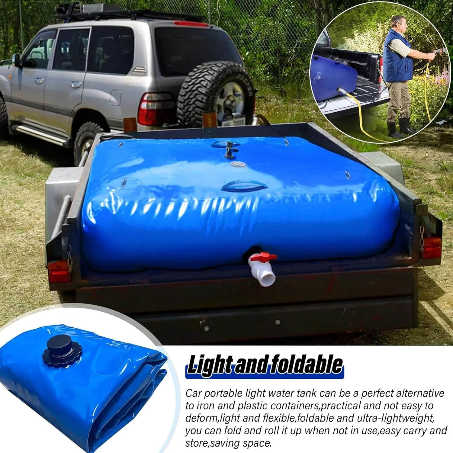 Foldable Portable Soft Water Bag Bathtub Bladder for Emergency Water Storage, 200 500 1000 Gal Portable Water Tank with Valve/Foldable Water Container for Resistance Agricultural Irrigation Emerge