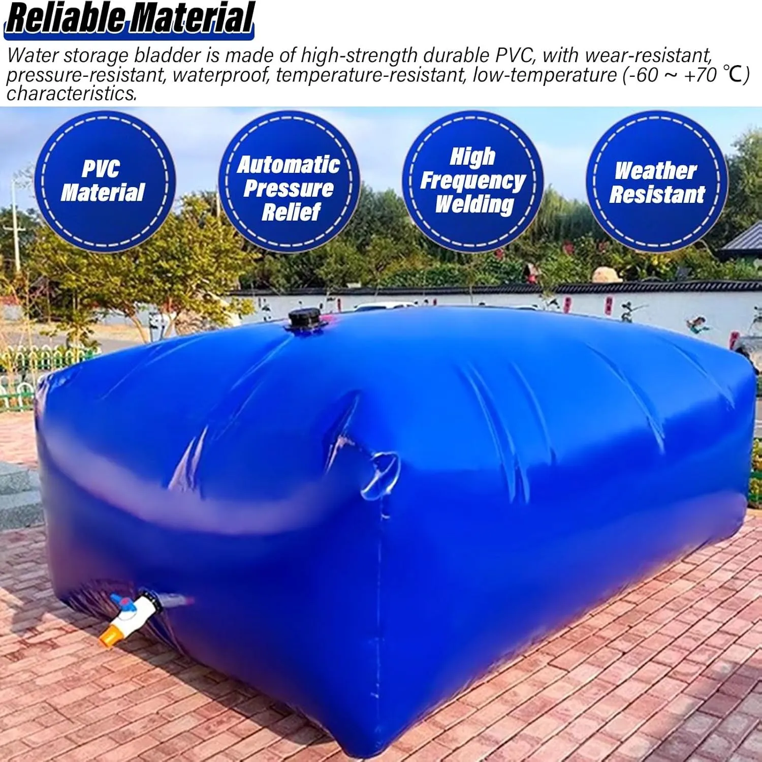 Foldable Portable Soft Water Bag Bathtub Bladder for Emergency Water Storage, 200 500 1000 Gal Portable Water Tank with Valve/Foldable Water Container for Resistance Agricultural Irrigation Emerge