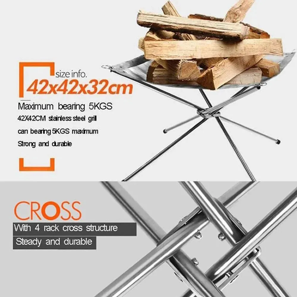 Foldable Stainless Steel Campfire Fire Rack for Outdoor Camping