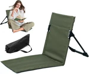 Folding Beach Chair Breathable Stable Portable Beach Chair With Sponge Filling & Mesh Pocket Lightweight Soft Sturdy Folding Floor Chair for Fishing, Barbecues, Hiking (Olive Green) ,Folding Floor C