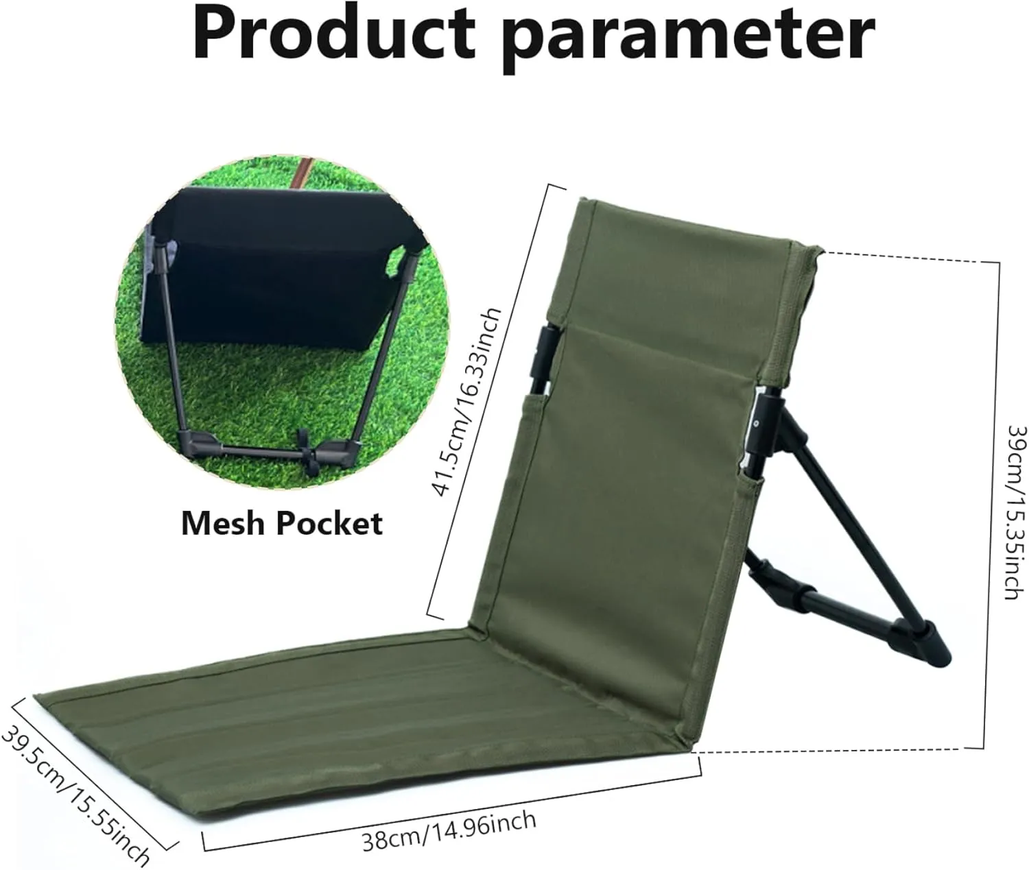 Folding Beach Chair Breathable Stable Portable Beach Chair with Sponge Filling & Mesh Pocket Lightweight Soft Sturdy Folding Floor Chair for Fishing, Barbecues, Hiking