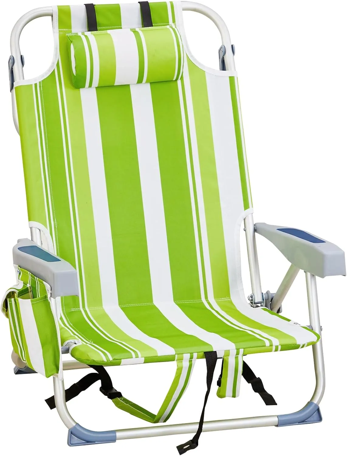 Folding Beach Chair Patio Lounge Chairs Short Oxford Cloth Silver White Aluminum Tube Bearing 220lbs Portable Foldable Camping Chair Green Stripes