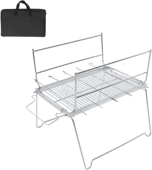Folding Campfire Grill, Camping Fire Pit, Camp Grill Grate Stainless Steel Foldable Lightweight Scratch Resistant Easy Cleaning Barbecue Grill for Beach