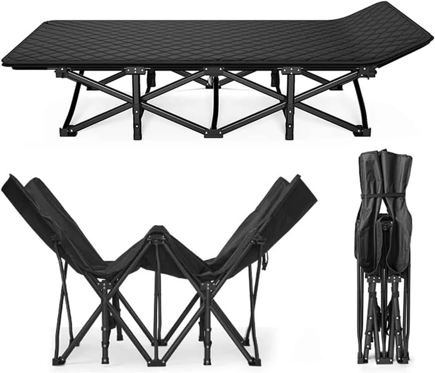 Folding Camping Bed Oxford Camping Cot W/Cotton Pad Lounge Chair W/Carry Bag Sleeping Cots for Adults Load 440lbs Folding Cot