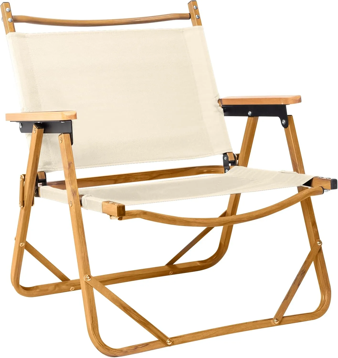 Folding Camping Chair, Aluminum Frame 600D Khaki Oxford Cloth Bearing 220lbs Imitation Wood Grain Spray Paint Camping Chair (Khaki)