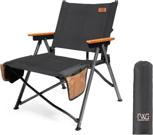 Folding Camping Chair | Portable with Wood Armrests, Side Pockets & Cup Holder | Ergonomic Design for Ultimate Comfort | Perfect for Beach, Picnic and Fishing