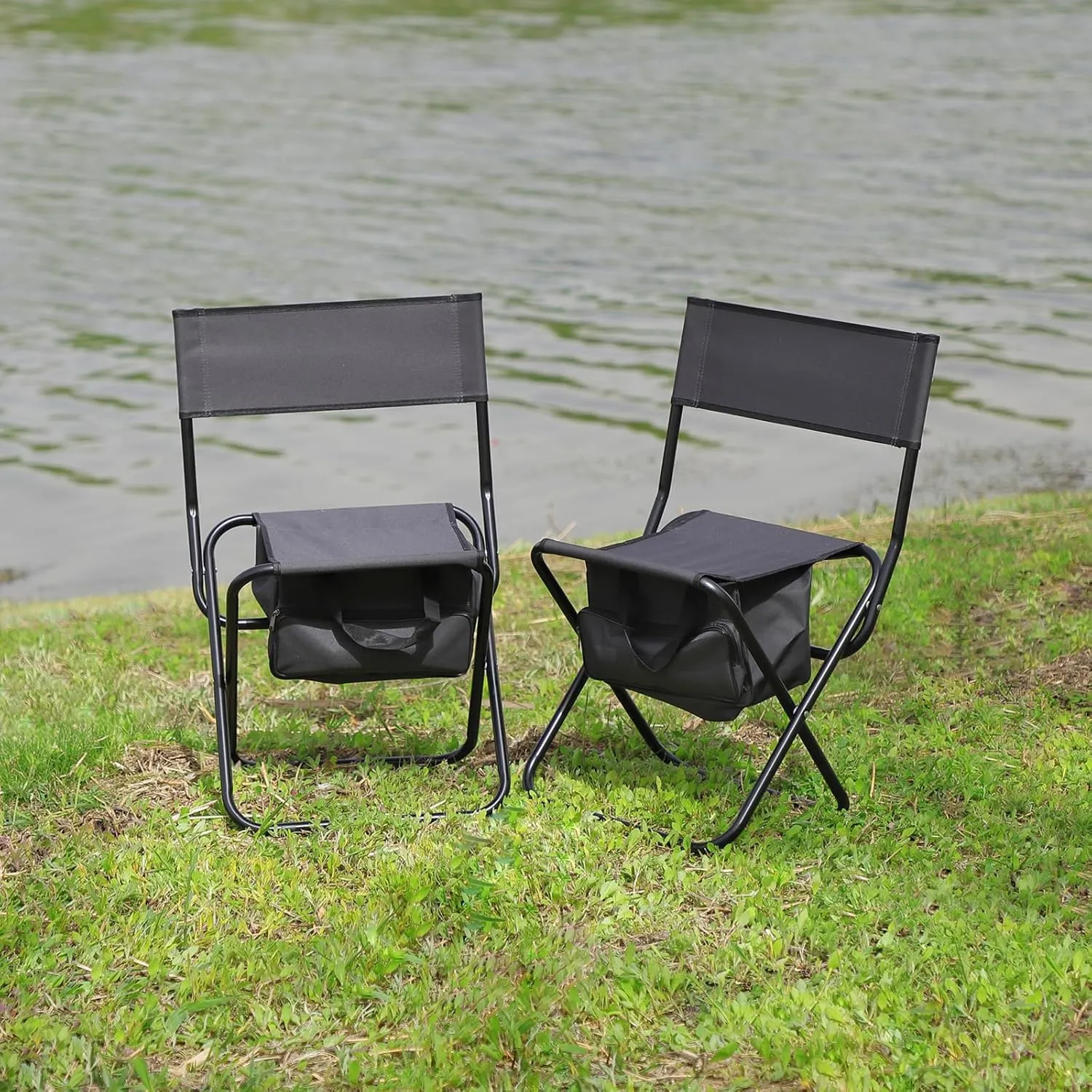 Folding Camping Chairs, Portable Outdoor Chair wirh Storage Bag, Foldable Camp Chair for Beach, Lawn, Fishing, Sports, Picnic, Backyard, Patio, 2 Pack, Black