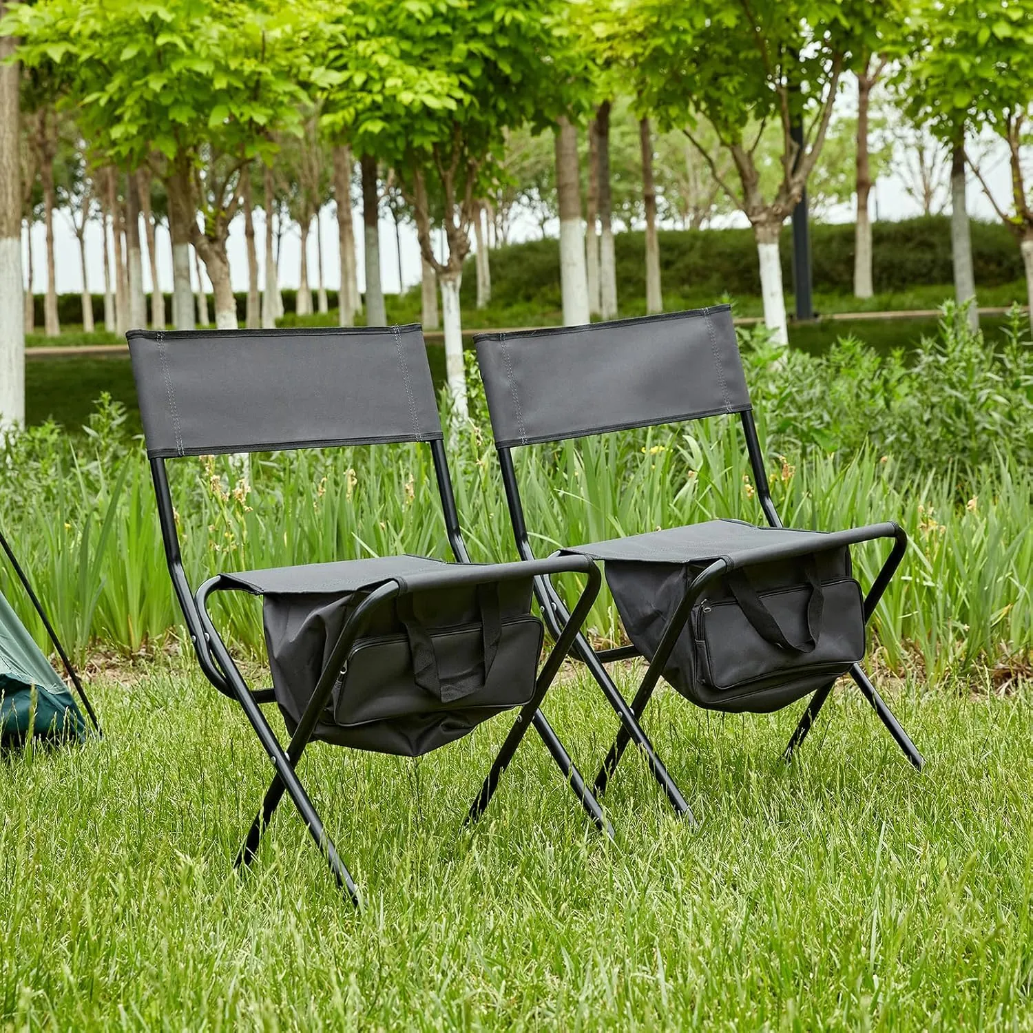 Folding Camping Chairs, Portable Outdoor Chair wirh Storage Bag, Foldable Camp Chair for Beach, Lawn, Fishing, Sports, Picnic, Backyard, Patio, 2 Pack, Black