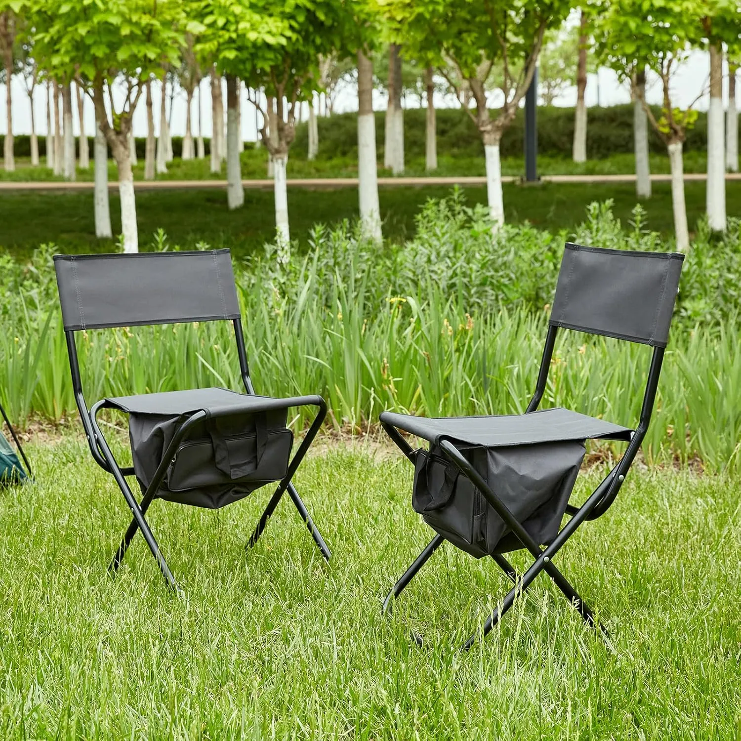 Folding Camping Chairs, Portable Outdoor Chair wirh Storage Bag, Foldable Camp Chair for Beach, Lawn, Fishing, Sports, Picnic, Backyard, Patio, 2 Pack, Black