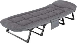 Folding Camping Cot for Adults, Sturdy Heavy Duty Camping Bed with Mattress, Height Adjustable Portable Lounge Chair Sleeping Cot for Camping Home Office Vacation Hospital Guest Sleeping