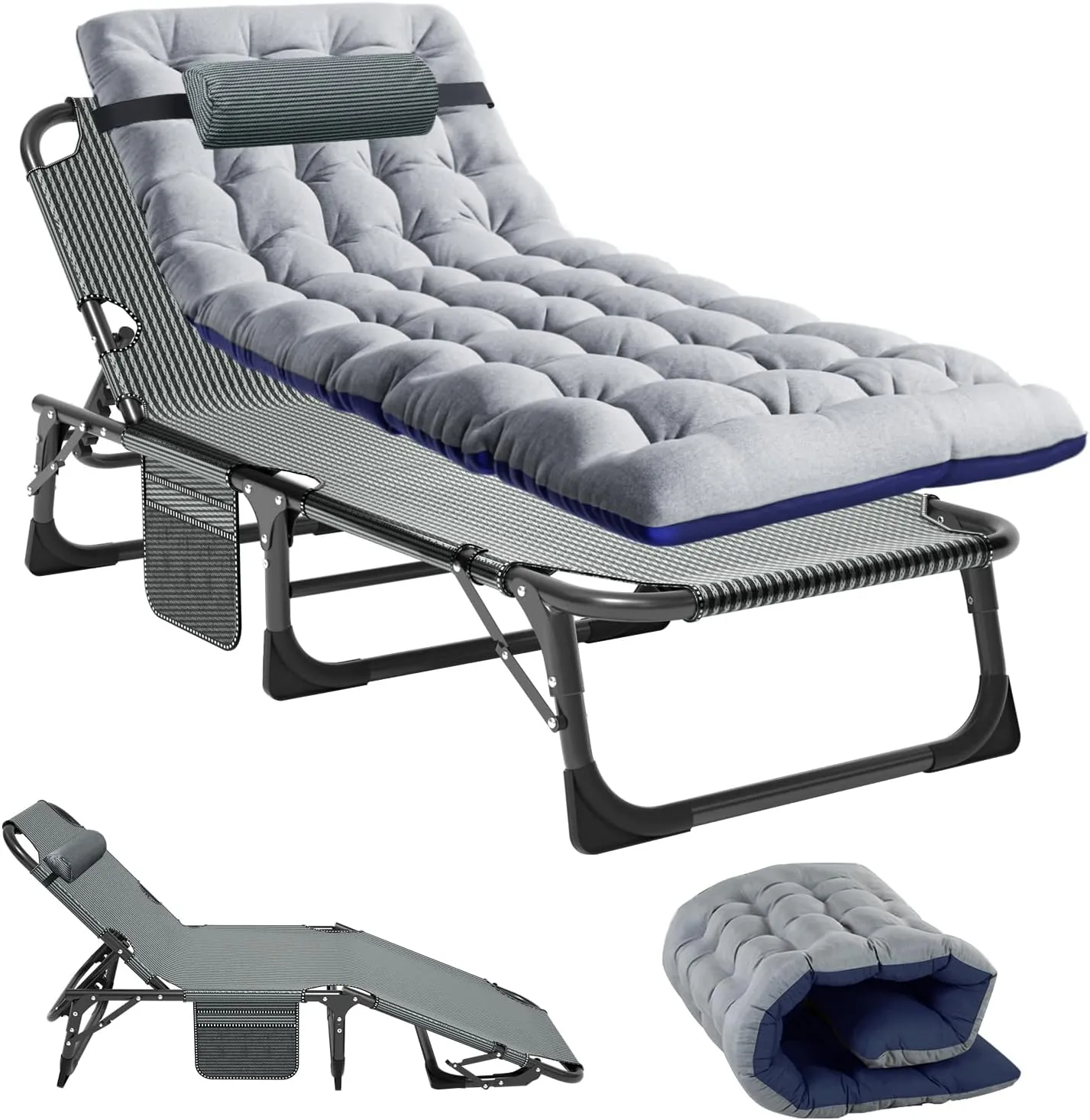 Folding Camping Cots Sleeping Cots for Adults, Adjustable 4-Position Folding Chaise Outdoor Patio Lounge Chairs, Portable Folding Bed Reclining Chair for Camping Pool Beach Patio Sun Tanning