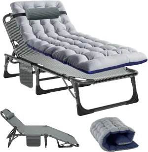 Folding Camping Cots Sleeping Cots for Adults, Adjustable 4-Position Folding Chaise Outdoor Patio Lounge Chairs, Portable Folding Bed Reclining Chair for Camping Pool Beach Patio Sun Tanning